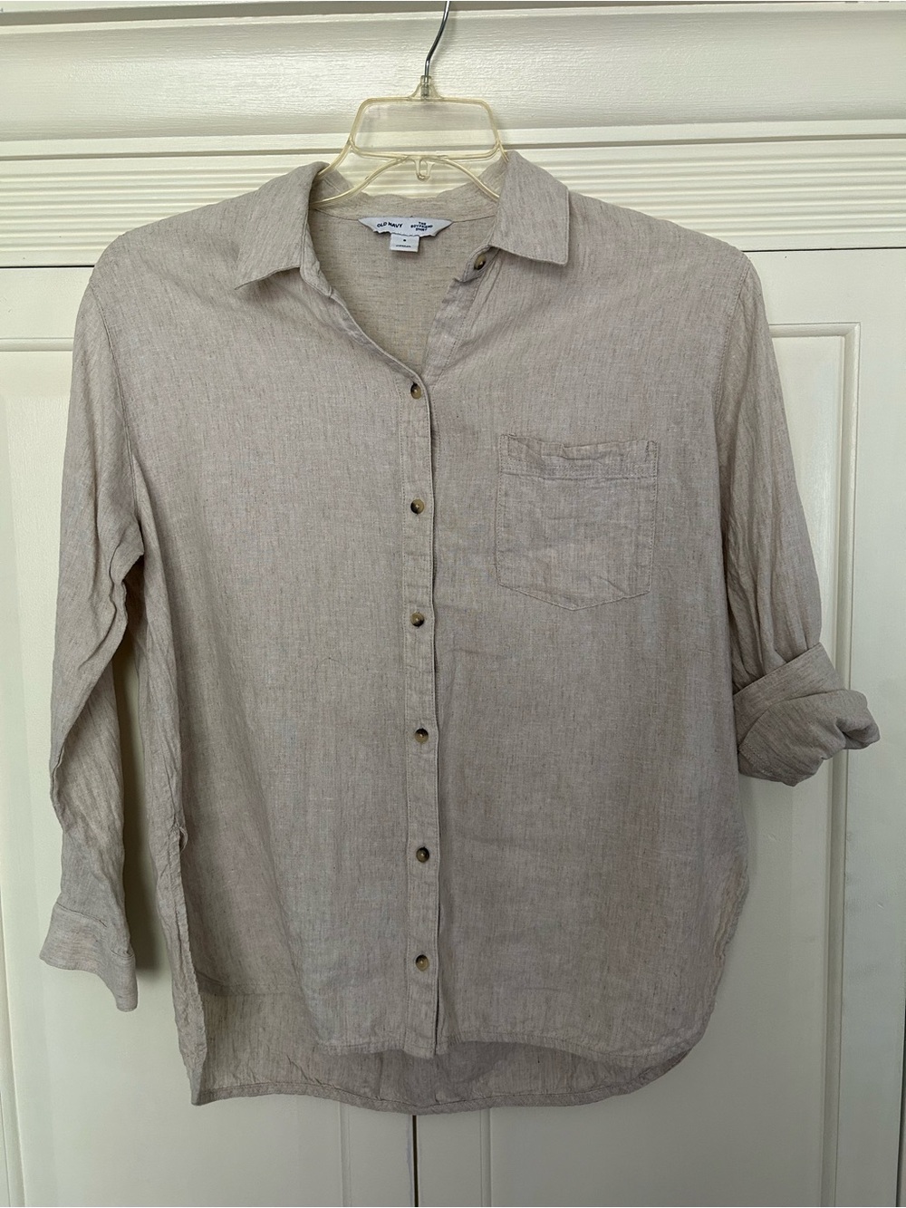 Old Navy Beige Linen Button-Down Women's Shirt